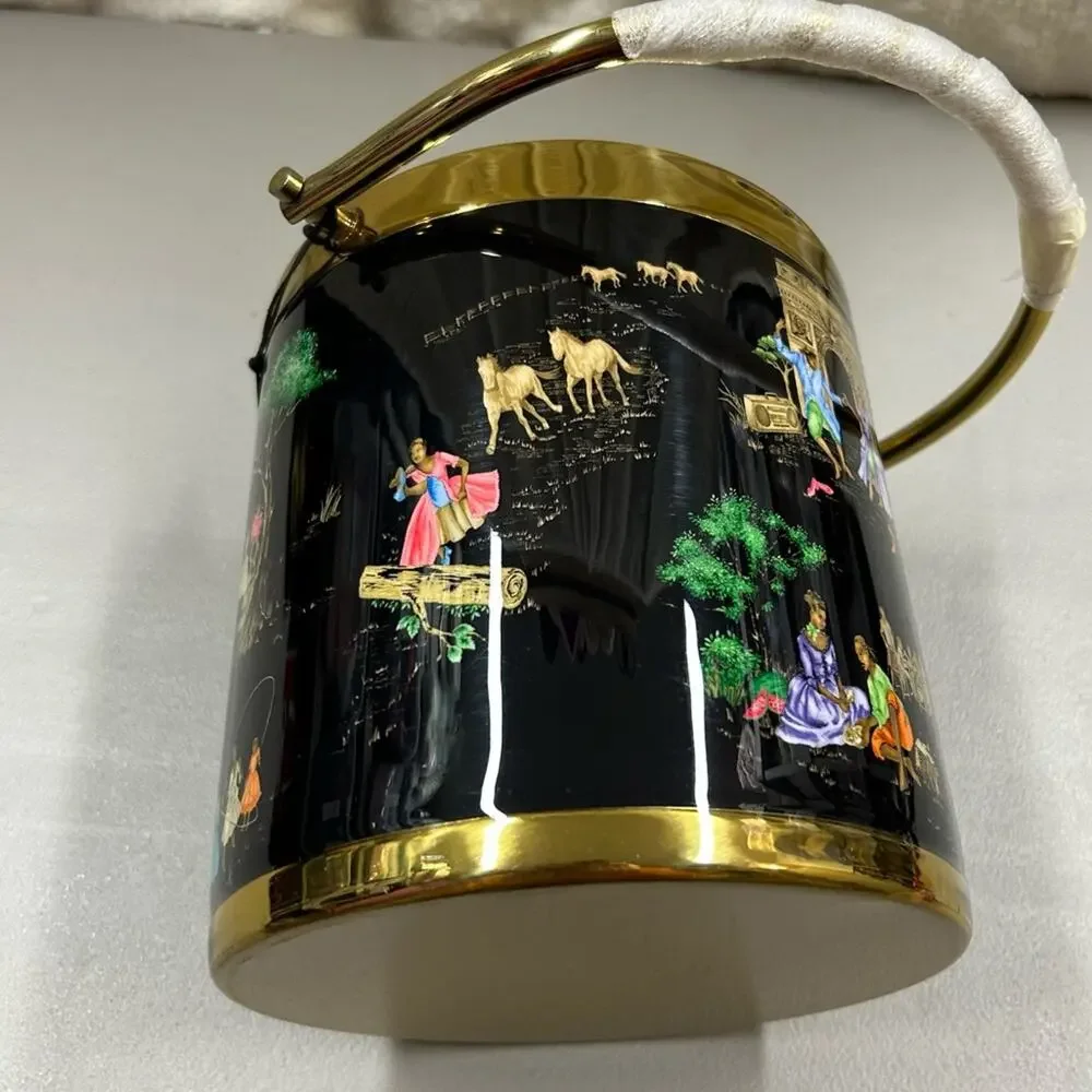 Sheila Bridges x Williams Sonoma Ice Bucket Harlem Toile Double-Wall Black Brass